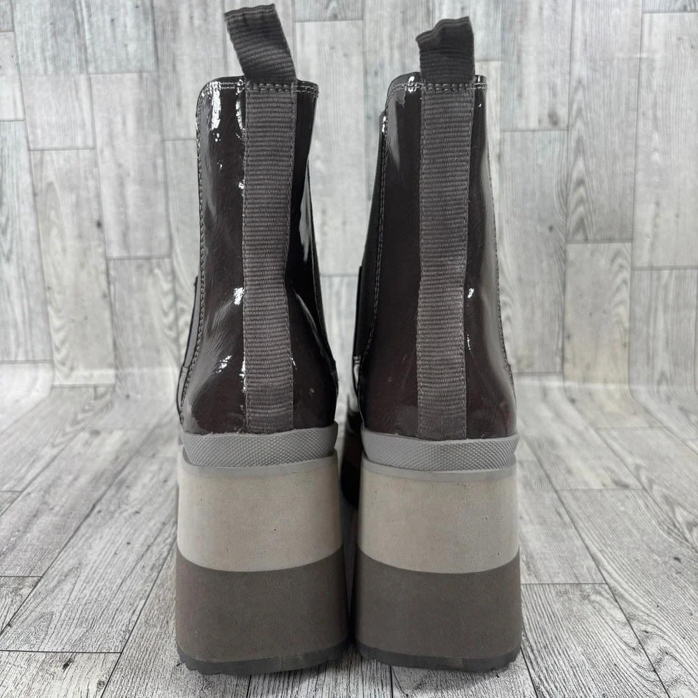 Naked Feet Women's 7.5 M Platform Boots‎ Ankle Wedge Guild Brown Patent Chelsea